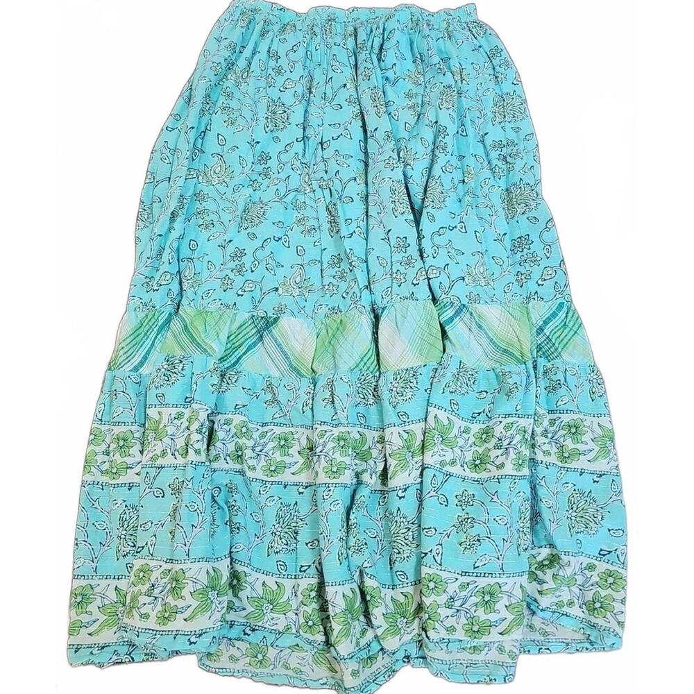 Krazy Kat Maxi Skirt XL Long Full Metallic Trim Boho Broom Prairie Gypsy Tiered